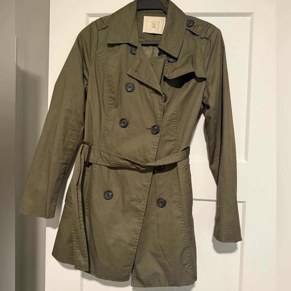 Ci Sono Khaki Double-Breasted Trench Coat